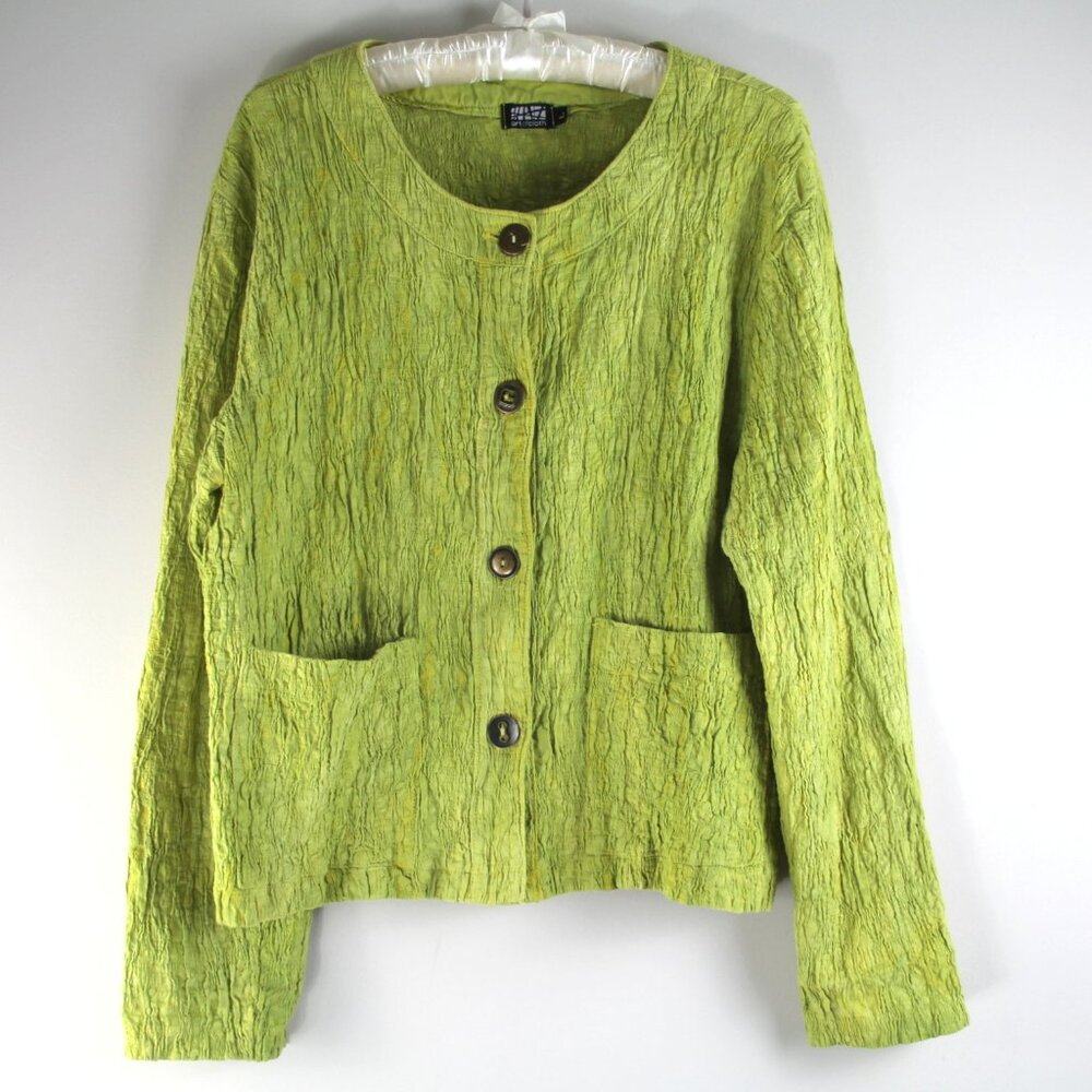 Art Of Cloth Cotton Blend Crinkle Textured Button Front Patch Pocket Jacket L
